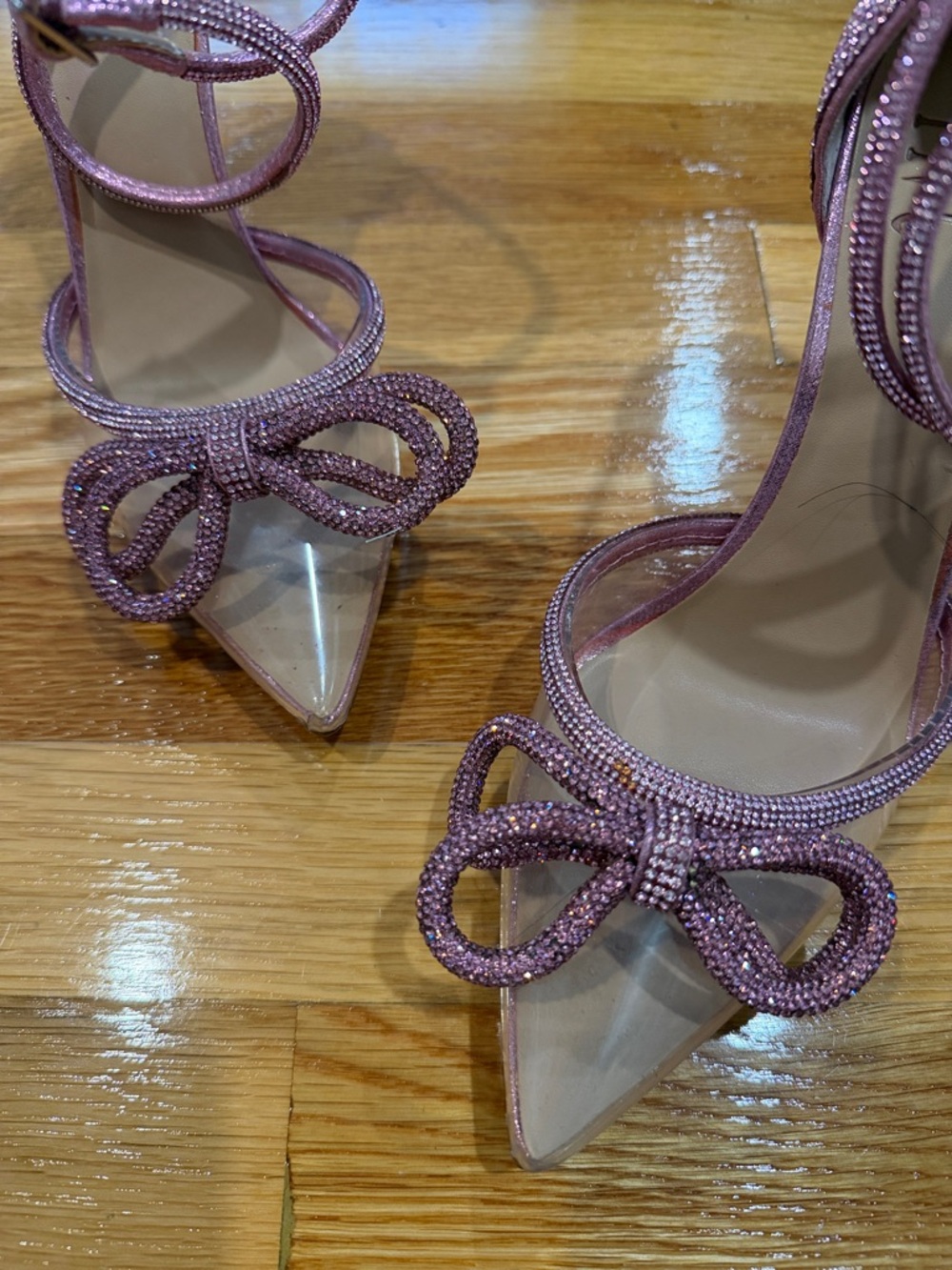 Pink Rhinestone Bow Accent Heels - Picture 3 of 6